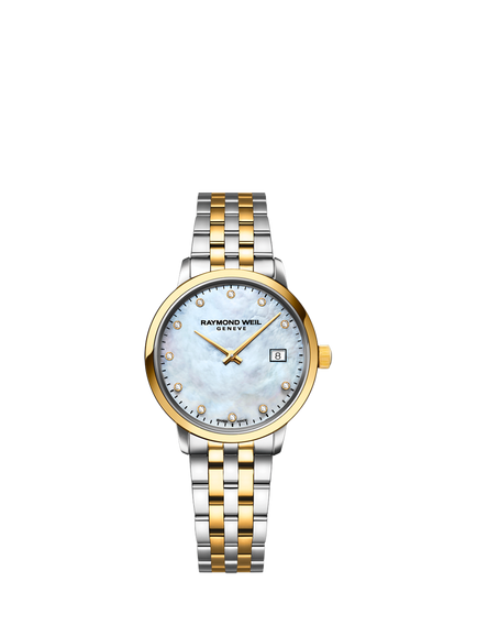 Raymond Weil Toccata 29 Mother of Pearl Diamond Bracelet Strap Watch, Yellow & Silver