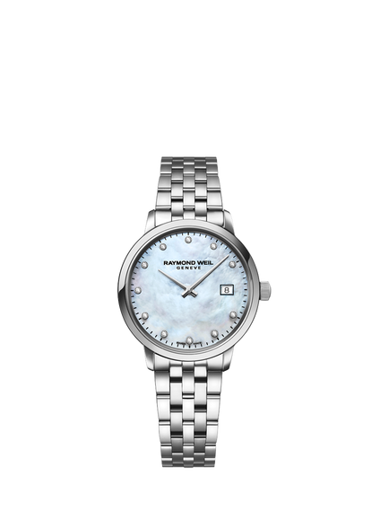Raymond Weil Women's Toccata 29 Mother of Pearl Diamond Date Bracelet Strap Watch, Silver