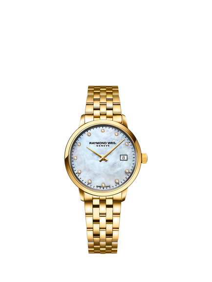 Raymond Weil Women's Toccata 29 Mother of Pearl Diamond Date Bracelet Strap Watch, Yellow
