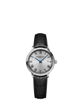 Raymond Weil Women's Toccata 29 Date Leather Strap Watch, Silver/Black