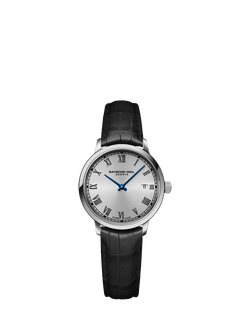Raymond Weil Women's Toccata 29 Date Leather Strap Watch, Silver/Black, Silver