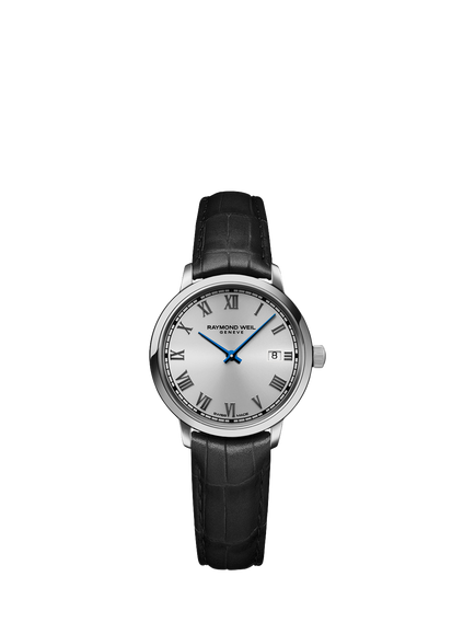 Raymond Weil Women's Toccata 29 Date Leather Strap Watch, Silver/Black, Silver