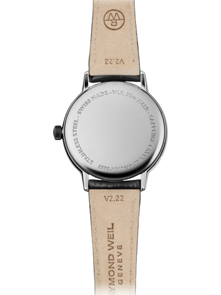 Raymond Weil Women's Toccata 29 Date Leather Strap Watch, Silver/Black - view 2, Silver