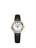 Raymond Weil Women's Toccata 29 Date Leather Strap Watch, White/Black