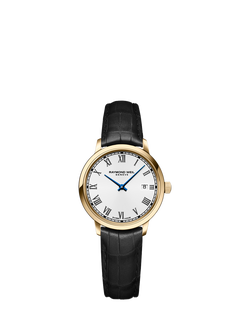 Raymond Weil Women's Toccata 29 Date Leather Strap Watch, White/Black, Yellow