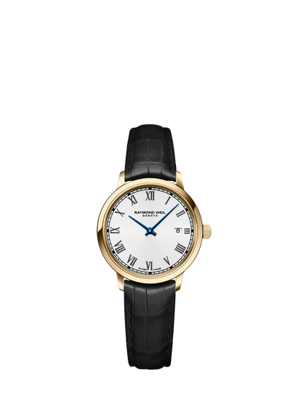 Raymond Weil Women's Toccata 29 Date Leather Strap Watch, White/Black, Yellow