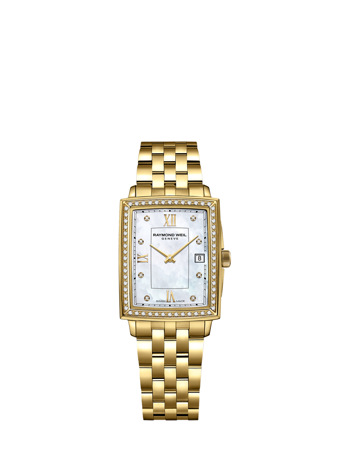 Product image 1 of 3, which shows Raymond Weil Women's Toccata 34 Mother of Pearl Diamond Bracelet Strap Watch, Gold