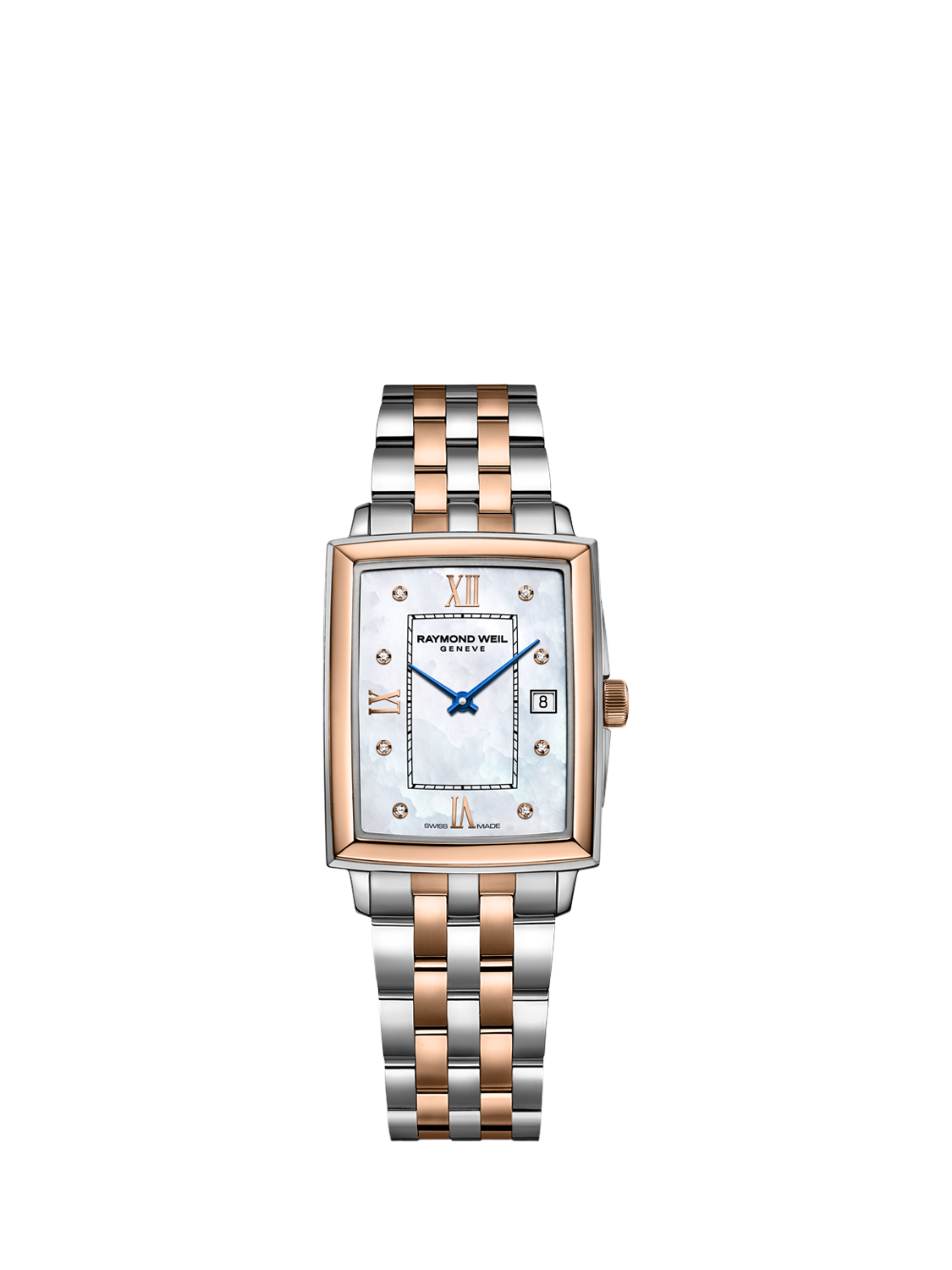 Product image 1 of 3, which shows Raymond Weil Women's Toccata 34 Diamond Date Mother of Pearl Bracelet Strap Watch, Silver/Rose