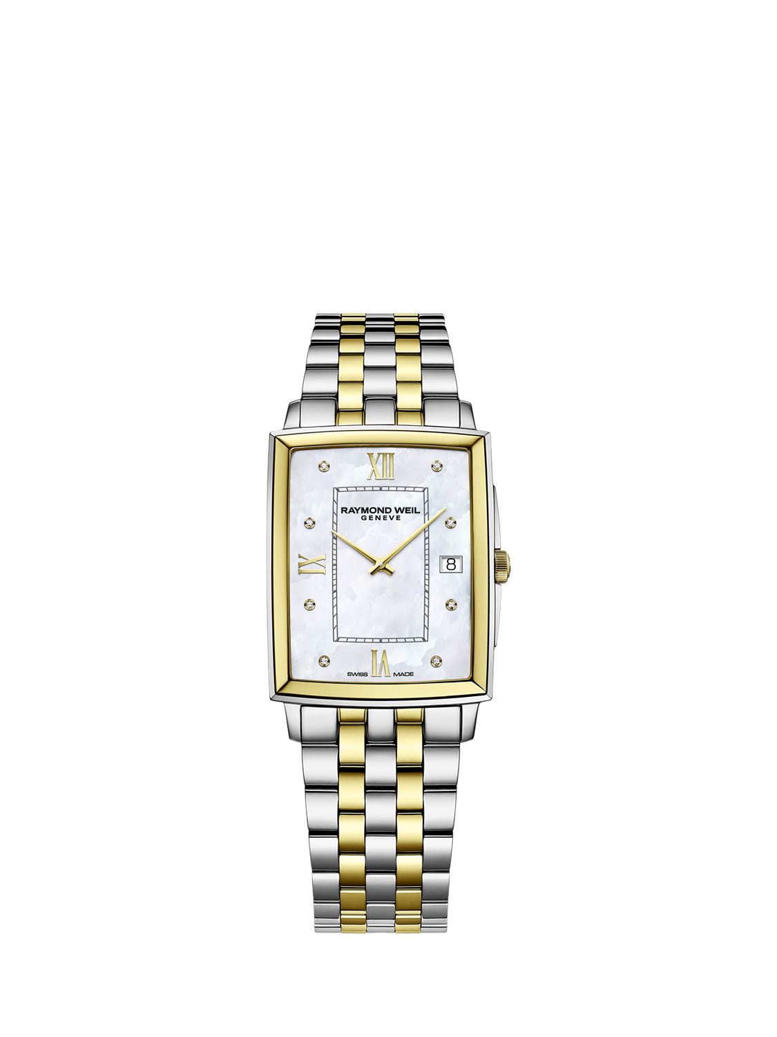Product image 1 of 3, which shows Raymond Weil Men's Toccata 37 Date Mother of Pearl Diamond Bracelet Strap Watch, Yellow/Silver