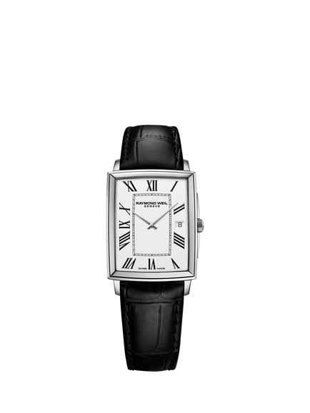 Raymond Weil Men's Toccata 37 Roman Numeral Date Leather Strap Watch, Silver