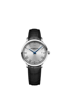 Raymond Weil Men's Toccata 39.5 Date Roman Numerals Leather Strap Watch, Silver