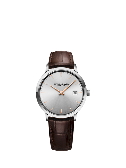 Raymond Weil Men's Toccata 39.5 Date Leather Strap Watch, Silver/Brown, Silver