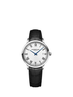 Raymond Weil Men's Toccata 39.5 Date Roman Numerals Leather Strap Watch, Silver