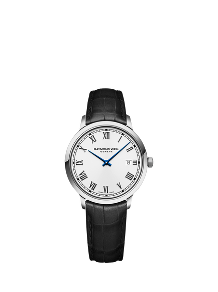 Raymond Weil Men's Toccata 39.5 Date Roman Numerals Leather Strap Watch, Silver