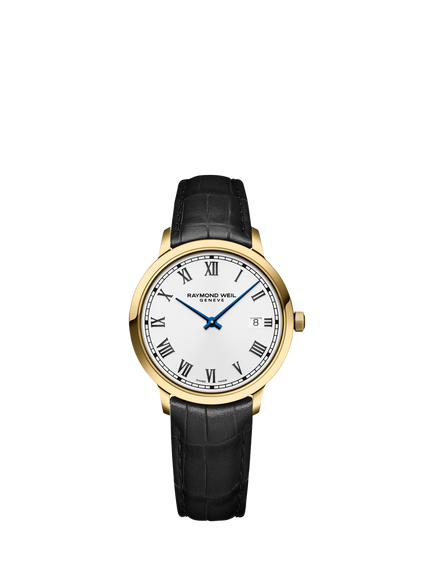 Raymond Weil Men's Toccata 39.5 Date Roman Numerals Leather Strap Watch, Yellow