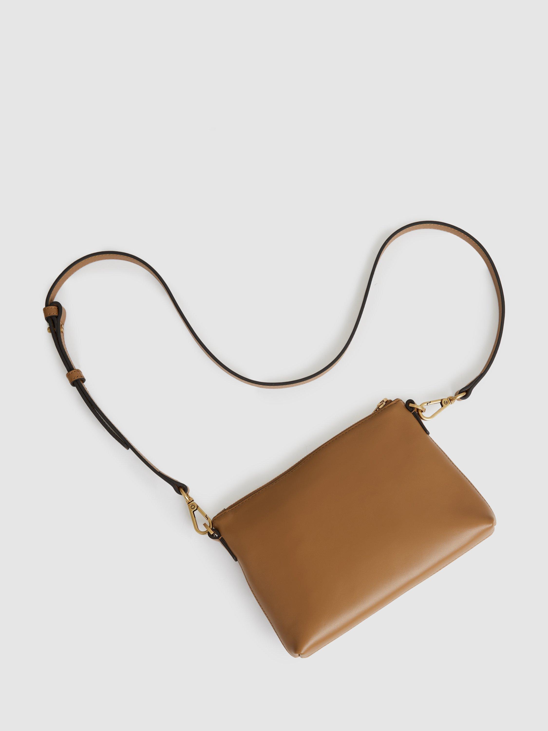 Reiss Brompton Leather Crossbody Bag Tan