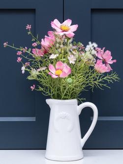 Floralsilk Artificial Cosmos in Small Ceramic White Jug, 35cm, Pink - view 2, Pink