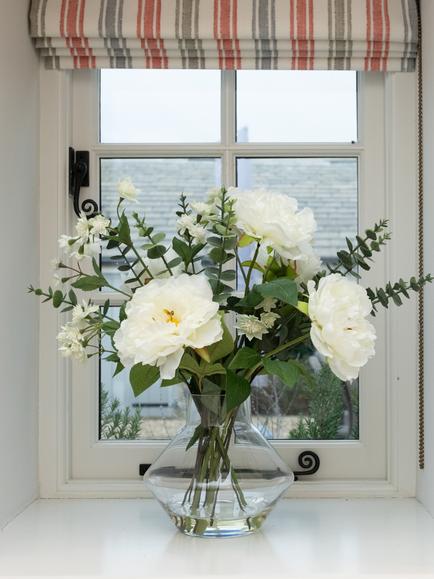 Floralsilk Artificial Peony & Eucalyptus in Glass Vase, 46cm, White/Green - view 2, White