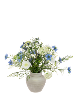 Floralsilk Artificial Secret Garden Bouquet in Ceramic Vase, 53cm, White/Blue, White/Blue