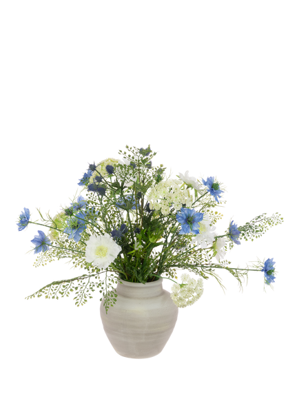 Floralsilk Artificial Secret Garden Bouquet in Ceramic Vase, 53cm, White/Blue, White/Blue