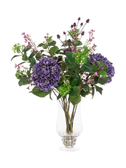 Floralsilk Artificial Hydrangea & Wax Flower Bouquet in Glass Vase, Purple/Pink, Pink/Purple