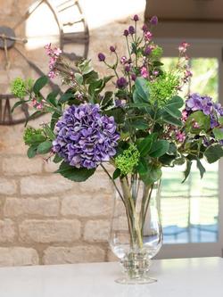Floralsilk Artificial Hydrangea & Wax Flower Bouquet in Glass Vase, Purple/Pink - view 2, Pink/Purple
