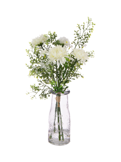 Floralsilk Artificial Daisy & Foliage in Glass Bottle Vase, White, White