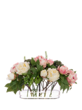 Floralsilk Artificial Deluxe Peony in Oblong Glass Vase, Pink