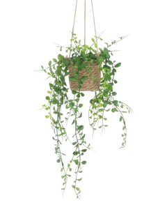 Floralsilk Artificial Hanging Plant in Rattan Pot, Green