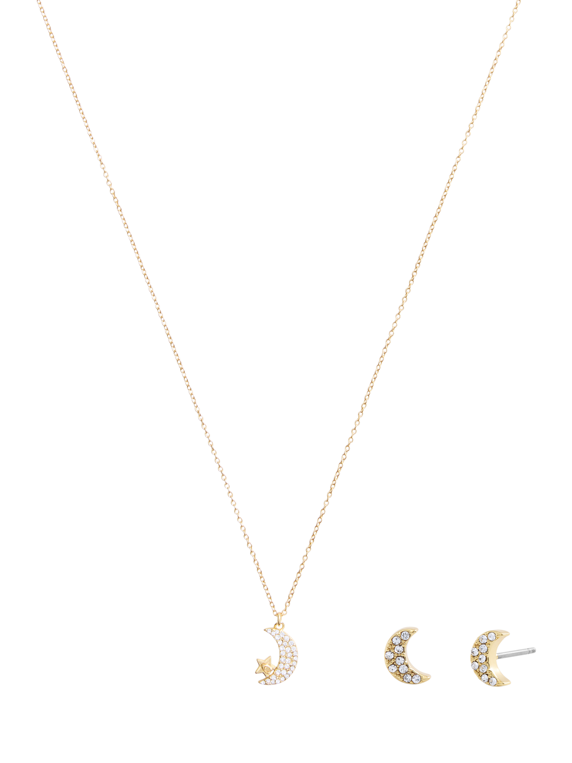 Product image 1 of 5, which shows Coach Celestial Star and Moon Pendant Necklace and Earrings Jewellery Set, Gold