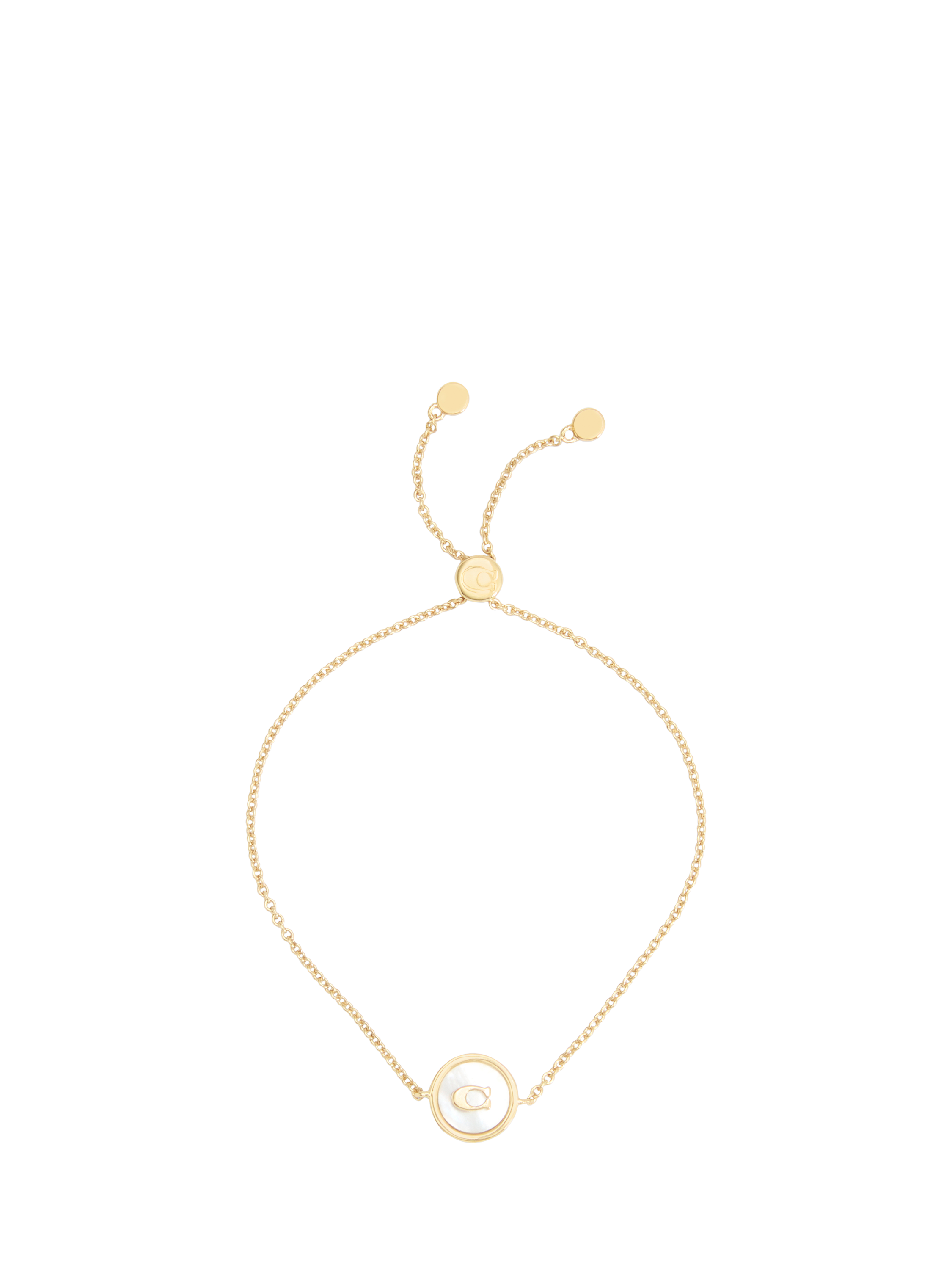 Product image 1 of 2, which shows Coach Mother of Pearl Motif Coin Pendant Slider Bracelet, Gold