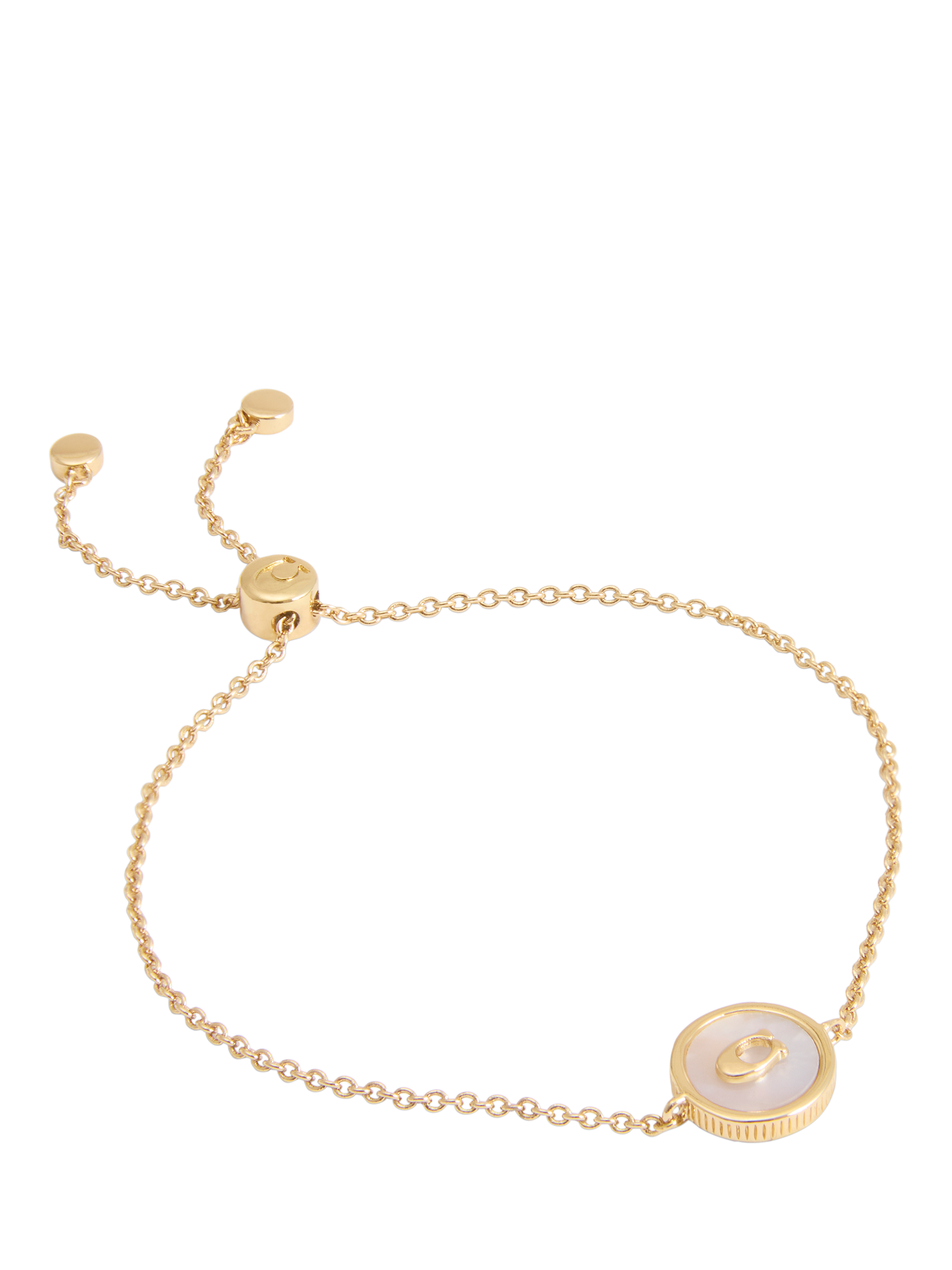 Product image 2 of 2, which shows Coach Mother of Pearl Motif Coin Pendant Slider Bracelet, Gold