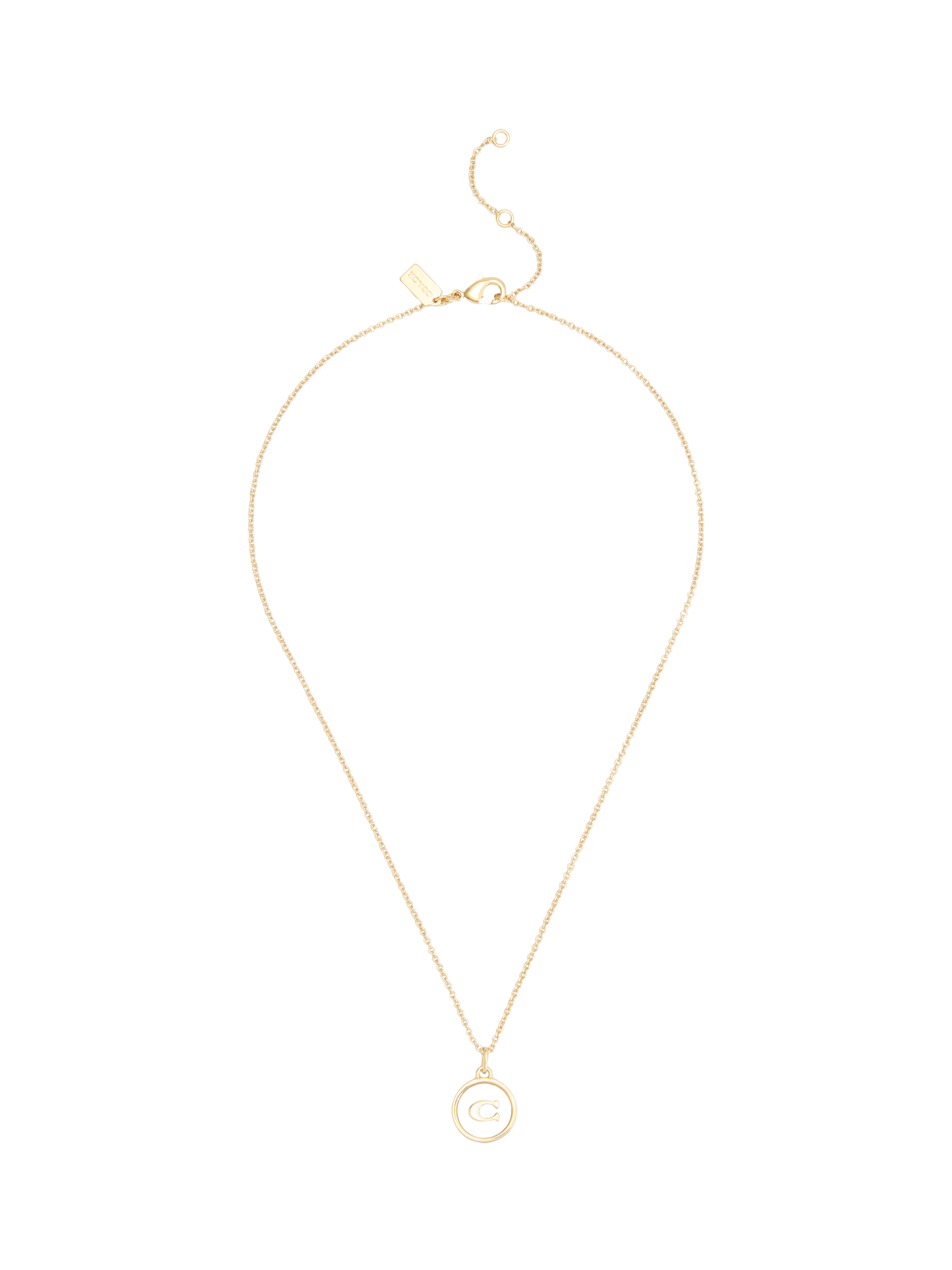 Product image 1 of 2, which shows Coach Mother of Pearl Motif Coin Pendant Necklace, Gold