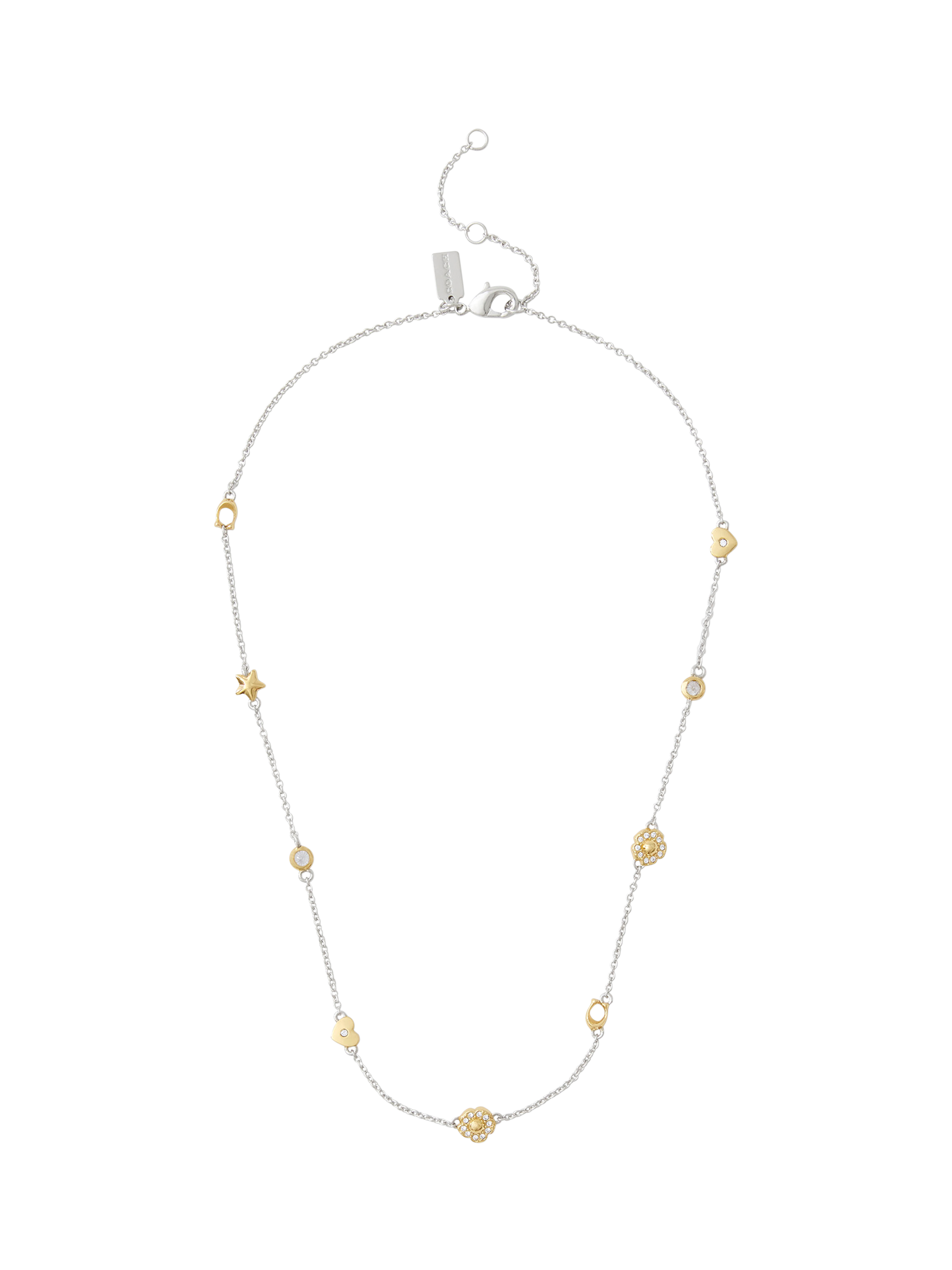 Product image 1 of 3, which shows Coach Mixed Motif Chain Necklace, Silver/Gold