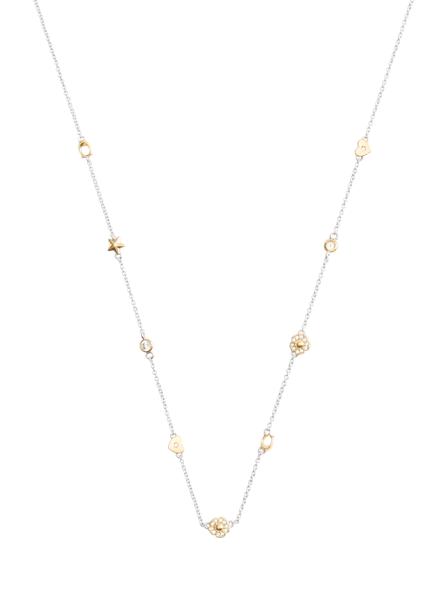 Product image 2 of 3, which shows Coach Mixed Motif Chain Necklace, Silver/Gold