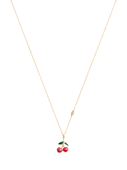 Coach Cherry Cluster Pendant Chain Necklace, Gold/Red - view 2, Gold/Red