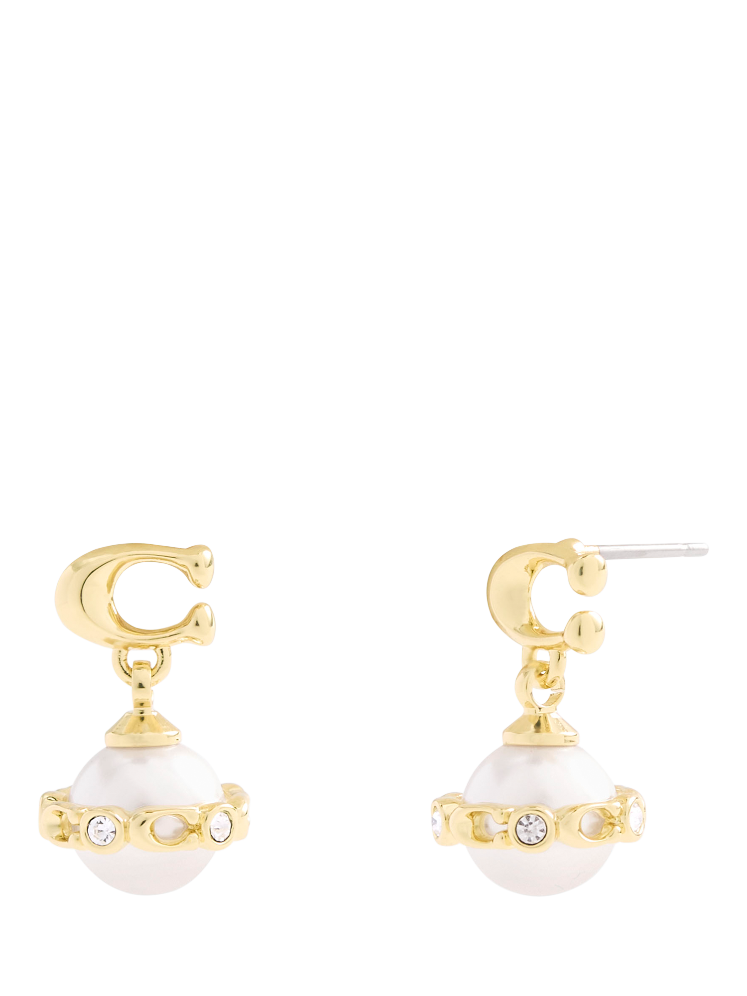 Product image 1 of 3, which shows Coach Pearl Orb Hoop Earrings, Gold/White