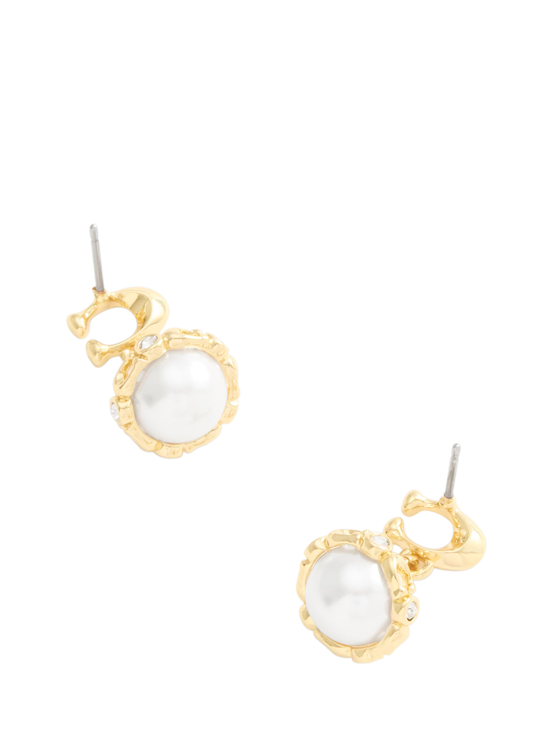 Product image 2 of 3, which shows Coach Pearl Orb Hoop Earrings, Gold/White