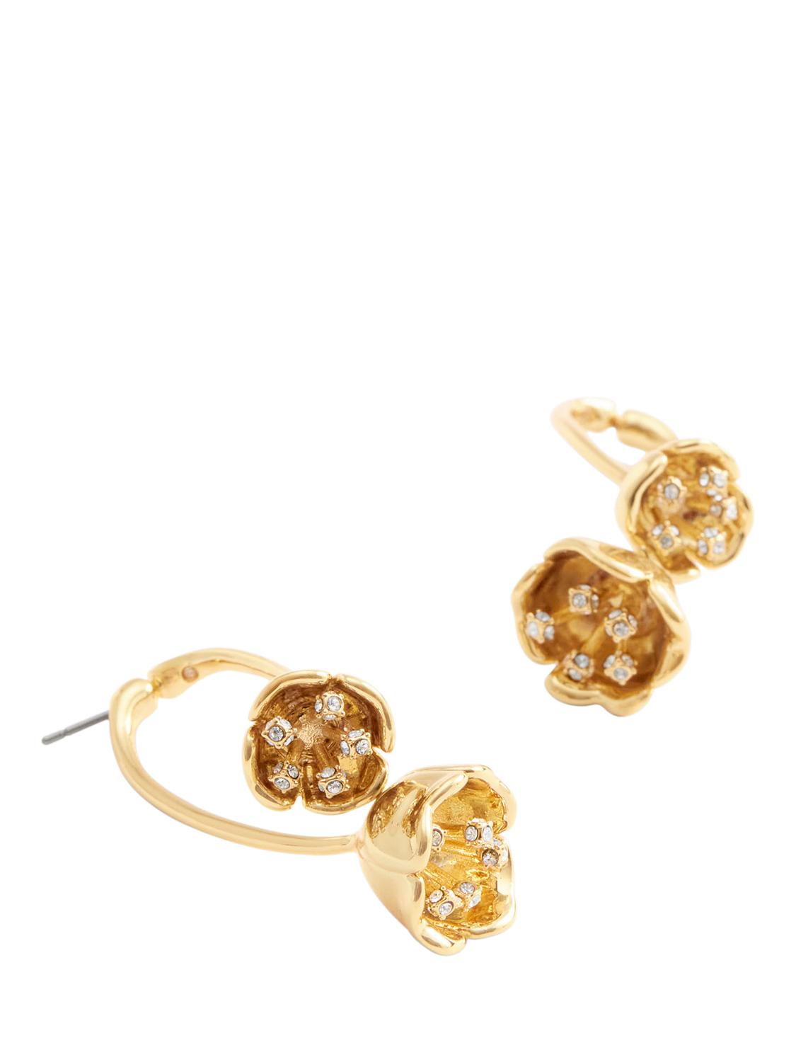 Product image 2 of 3, which shows Coach Crystal Floral Motif Drop Earrings, Gold