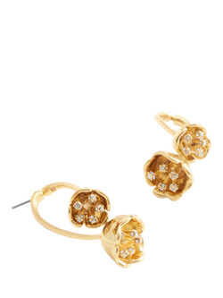 Coach Crystal Floral Motif Drop Earrings, Gold - view 2, Gold