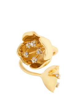 Coach Crystal Floral Motif Bypass Cocktail Ring, Gold, Gold