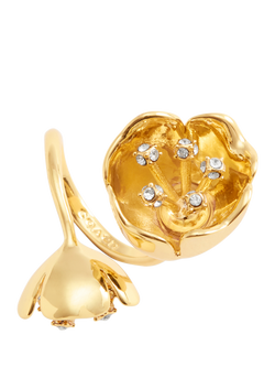 Coach Crystal Floral Motif Bypass Cocktail Ring, Gold - view 2, Gold