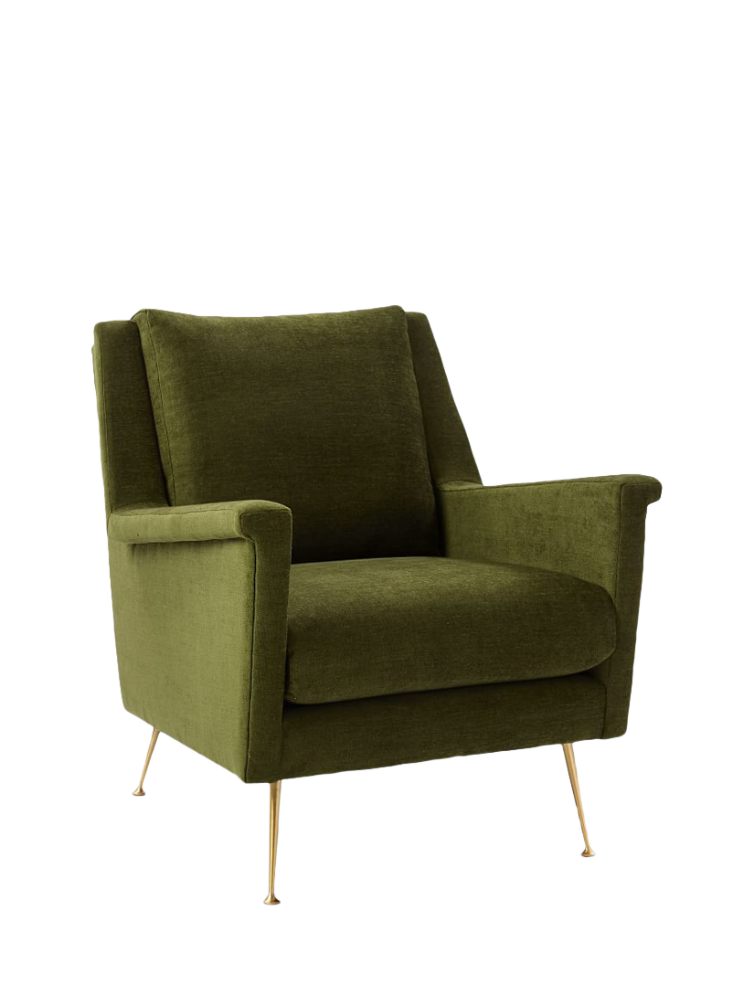 west elm Carlo Distressed Velvet Armchair Green