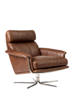 West Elm Kristoff Leather Swivel Armchair, Molasses/Polished Stainless Steel, Leather
