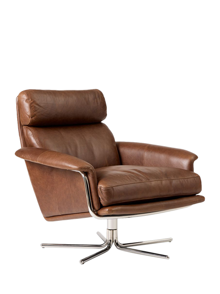 West Elm Kristoff Leather Swivel Armchair, Molasses/Polished Stainless Steel, Leather