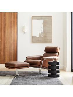 West Elm Kristoff Leather Swivel Armchair, Molasses/Polished Stainless Steel - view 2, Leather