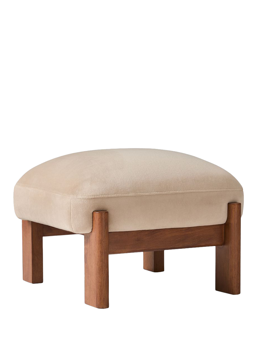 Nils Range, west elm Nils Deluxe Velvet Footstool, Cool Walnut