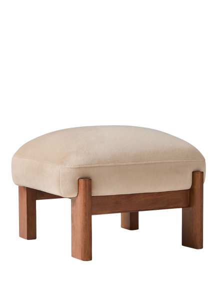 West Elm Nils Deluxe Velvet Footstool, Clay/Cool Walnut, Deluxe Velvet