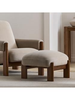 West Elm Nils Deluxe Velvet Footstool, Clay/Cool Walnut - view 2, Deluxe Velvet