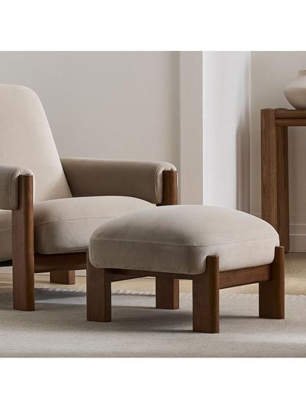 West Elm Nils Deluxe Velvet Footstool, Clay/Cool Walnut - view 2, Deluxe Velvet